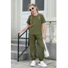 Arshiner Girls 2 Piece Outfits Fashion Clothes Short Sleeve Tops and Jogger Pants Kids Tracksuit Sweatsuits Set(Army Green)