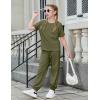 Arshiner Girls 2 Piece Outfits Fashion Clothes Short Sleeve Tops and Jogger Pants Kids Tracksuit Sweatsuits Set(Army Green)