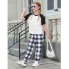 Arshiner Girls 2 Piece Outfits Fashion Clothes Short Sleeve Tops and Jogger Pants Kids Tracksuit Sweatsuits Set(Black Plaid)