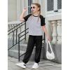 Arshiner Girls 2 Piece Outfits Fashion Clothes Short Sleeve Tops and Jogger Pants Kids Tracksuit Sweatsuits Set(Grey)
