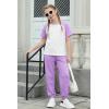 Arshiner Girls 2 Piece Outfits Fashion Clothes Short Sleeve Tops and Jogger Pants Kids Tracksuit Sweatsuits Set(Light Purple)