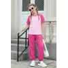 Arshiner Girls 2 Piece Outfits Fashion Clothes Short Sleeve Tops and Jogger Pants Kids Tracksuit Sweatsuits Set(Pink)