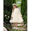 Arshiner Girls Dress Long Sleeve Swiss Dot Ruffle Collar Flowy A-Line Party Dress for Kids 5-13Y(Beige)