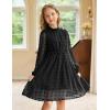Arshiner Girls Dress Long Sleeve Swiss Dot Ruffle Collar Flowy A-Line Party Dress for Kids 5-13Y(Black)