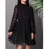 Arshiner Girls Dress Long Sleeve Swiss Dot Ruffle Collar Flowy A-Line Party Dress for Kids 5-13Y(Black)