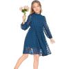 Arshiner Girls Dress Long Sleeve Swiss Dot Ruffle Collar Flowy A-Line Party Dress for Kids 5-13Y(Blue)