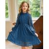 Arshiner Girls Dress Long Sleeve Swiss Dot Ruffle Collar Flowy A-Line Party Dress for Kids 5-13Y(Blue)