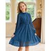 Arshiner Girls Dress Long Sleeve Swiss Dot Ruffle Collar Flowy A-Line Party Dress for Kids 5-13Y(Blue)