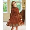 Arshiner Girls Dress Long Sleeve Swiss Dot Ruffle Collar Flowy A-Line Party Dress for Kids 5-13Y(Caramel)
