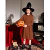 Arshiner Girls Dress Long Sleeve Swiss Dot Ruffle Collar Flowy A-Line Party Dress for Kids 5-13Y(Caramel)