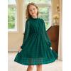 Arshiner Girls Dress Long Sleeve Swiss Dot Ruffle Collar Flowy A-Line Party Dress for Kids 5-13Y(Dark Green)