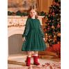 Arshiner Girls Dress Long Sleeve Swiss Dot Ruffle Collar Flowy A-Line Party Dress for Kids 5-13Y(Dark Green)