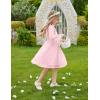 Arshiner Girls Dress Long Sleeve Swiss Dot Ruffle Collar Flowy A-Line Party Dress for Kids 5-13Y(Pink)