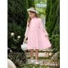 Arshiner Girls Dress Long Sleeve Swiss Dot Ruffle Collar Flowy A-Line Party Dress for Kids 5-13Y(Pink)
