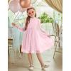 Arshiner Girls Dress Long Sleeve Swiss Dot Ruffle Collar Flowy A-Line Party Dress for Kids 5-13Y(Pink)