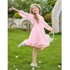 Arshiner Girls Dress Long Sleeve Swiss Dot Ruffle Collar Flowy A-Line Party Dress for Kids 5-13Y(Pink)