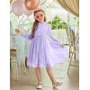Arshiner Girls Dress Long Sleeve Swiss Dot Ruffle Collar Flowy A-Line Party Dress for Kids 5-13Y(Purple)