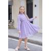 Arshiner Girls Dress Long Sleeve Swiss Dot Ruffle Collar Flowy A-Line Party Dress for Kids 5-13Y(Purple)