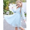 Arshiner Girls Dress Long Sleeve Swiss Dot Ruffle Collar Flowy A-Line Party Dress for Kids 5-13Y(Sky Blue)