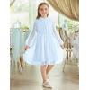 Arshiner Girls Dress Long Sleeve Swiss Dot Ruffle Collar Flowy A-Line Party Dress for Kids 5-13Y(Sky Blue)