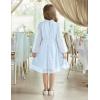 Arshiner Girls Dress Long Sleeve Swiss Dot Ruffle Collar Flowy A-Line Party Dress for Kids 5-13Y(Sky Blue)