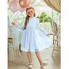 Arshiner Girls Dress Long Sleeve Swiss Dot Ruffle Collar Flowy A-Line Party Dress for Kids 5-13Y(Sky Blue)