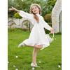 Arshiner Girls Dress Long Sleeve Swiss Dot Ruffle Collar Flowy A-Line Party Dress for Kids 5-13Y(White)