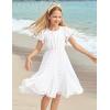 Arshiner Girls Girly Dress Swiss Dot Ruffle Short Sleeve Twirly Cute Dresses for 5-12 Years Old(A-white)