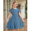 Arshiner Girls Girly Dress Swiss Dot Ruffle Short Sleeve Twirly Cute Dresses for 5-12 Years Old(Dark Blue)