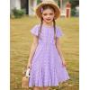 Arshiner Girls Girly Dress Swiss Dot Ruffle Short Sleeve Twirly Cute Dresses for 5-12 Years Old(Lavender)