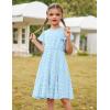 Arshiner Girls Girly Dress Swiss Dot Ruffle Short Sleeve Twirly Cute Dresses for 5-12 Years Old(Light Blue)