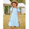 Arshiner Girls Girly Dress Swiss Dot Ruffle Short Sleeve Twirly Cute Dresses for 5-12 Years Old(Light Blue)