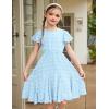 Arshiner Girls Girly Dress Swiss Dot Ruffle Short Sleeve Twirly Cute Dresses for 5-12 Years Old(Light Blue)