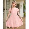 Arshiner Girls Girly Dress Swiss Dot Ruffle Short Sleeve Twirly Cute Dresses for 5-12 Years Old(Light Pink)