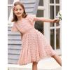 Arshiner Girls Girly Dress Swiss Dot Ruffle Short Sleeve Twirly Cute Dresses for 5-12 Years Old(Light Pink)
