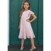 Arshiner Girls Girly Dress Swiss Dot Ruffle Short Sleeve Twirly Cute Dresses for 5-12 Years Old(Light Pink)