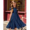 Arshiner Girls Girly Dress Swiss Dot Ruffle Short Sleeve Twirly Cute Dresses for 5-12 Years Old(Navy Blue)