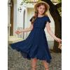 Arshiner Girls Girly Dress Swiss Dot Ruffle Short Sleeve Twirly Cute Dresses for 5-12 Years Old(Navy Blue)