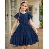 Arshiner Girls Girly Dress Swiss Dot Ruffle Short Sleeve Twirly Cute Dresses for 5-12 Years Old(Navy Blue)