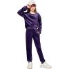 Arshiner Girls 2 Piece Outfit Sweatsuits Set Kids Velour Sweatshirts & Sweatpants Tracksuits Set for Girls(Dark Purple)