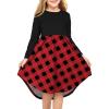 Arshiner Girls Dress Kids Holiday Casual Long Sleeve High Low Swing Midi Dresses(C Red Plaid-long Sleeve)