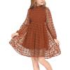 Arshiner Girls Dress Long Sleeve Swiss Dot Ruffle Collar Flowy A-Line Party Dress for Kids 5-13Y(Caramel)
