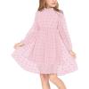 Arshiner Girls Dress Long Sleeve Swiss Dot Ruffle Collar Flowy A-Line Party Dress for Kids 5-13Y(Pink)