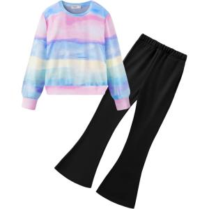 Arshiner Girls 2 Piece Clothes Long Sleeve Sweatshirt & Flared Pants Fall Clothing Set Size 5-12 Years(Rainbow)