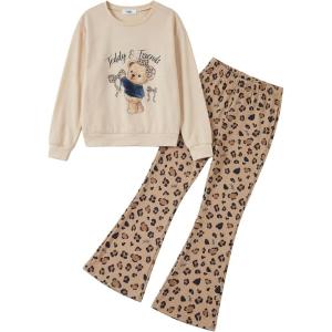 Arshiner Girls 2 Piece Clothes Long Sleeve Sweatshirt & Flared Pants Fall Clothing Set Size 5-12 Years(Teddy)