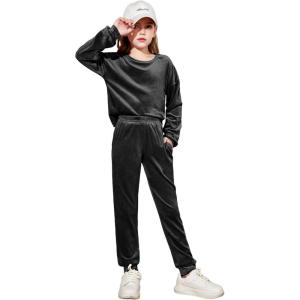 Arshiner Girls 2 Piece Outfit Sweatsuits Set Kids Velour Sweatshirts & Sweatpants Tracksuits Set for Girls(Black)