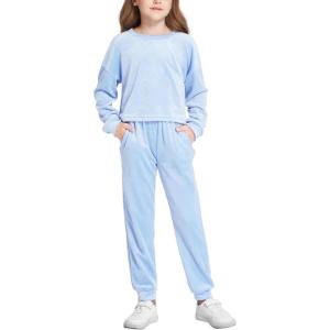 Arshiner Girls 2 Piece Outfit Sweatsuits Set Kids Velour Sweatshirts & Sweatpants Tracksuits Set for Girls(Blue)