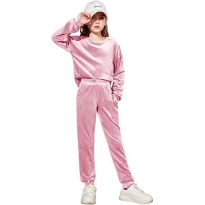 Arshiner Girls 2 Piece Outfit Sweatsuits Set Kids Velour Sweatshirts & Sweatpants Tracksuits Set for Girls(Pink)