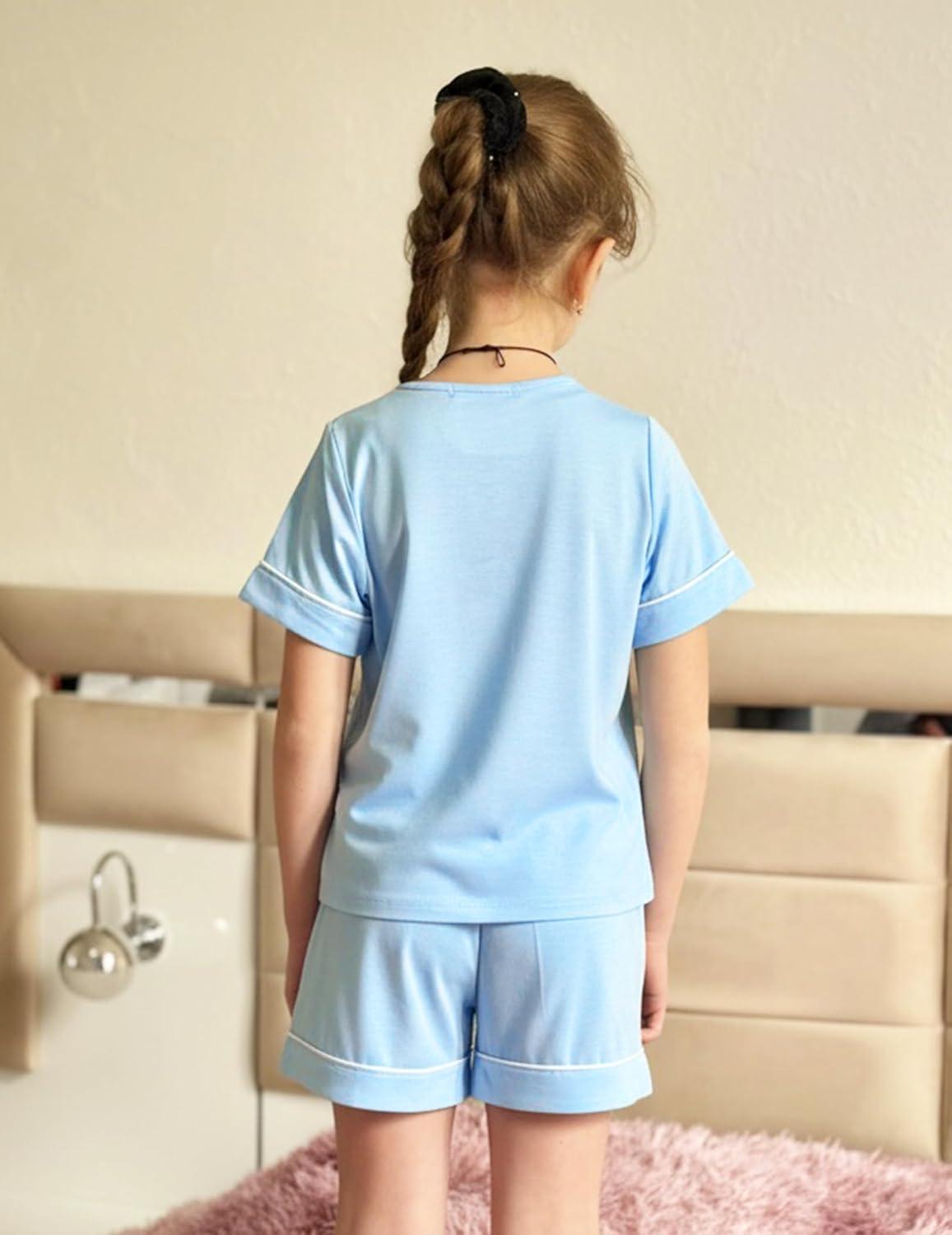 image:imageArshiner Girls Pajamas Set Short Sleeve Sleepwear Summer Lounge Set Soft Pjs for KidsBlue