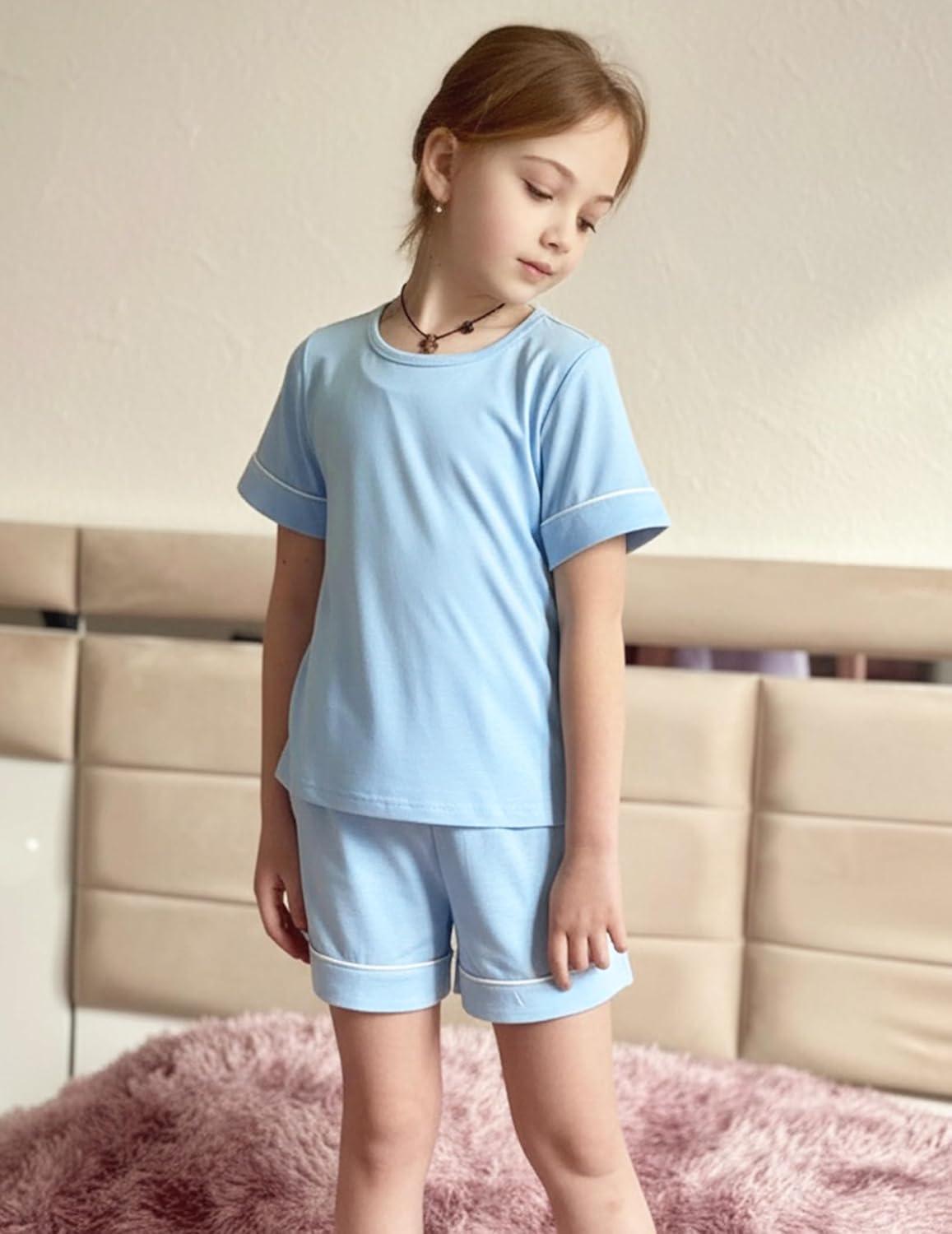image:imageArshiner Girls Pajamas Set Short Sleeve Sleepwear Summer Lounge Set Soft Pjs for KidsBlue